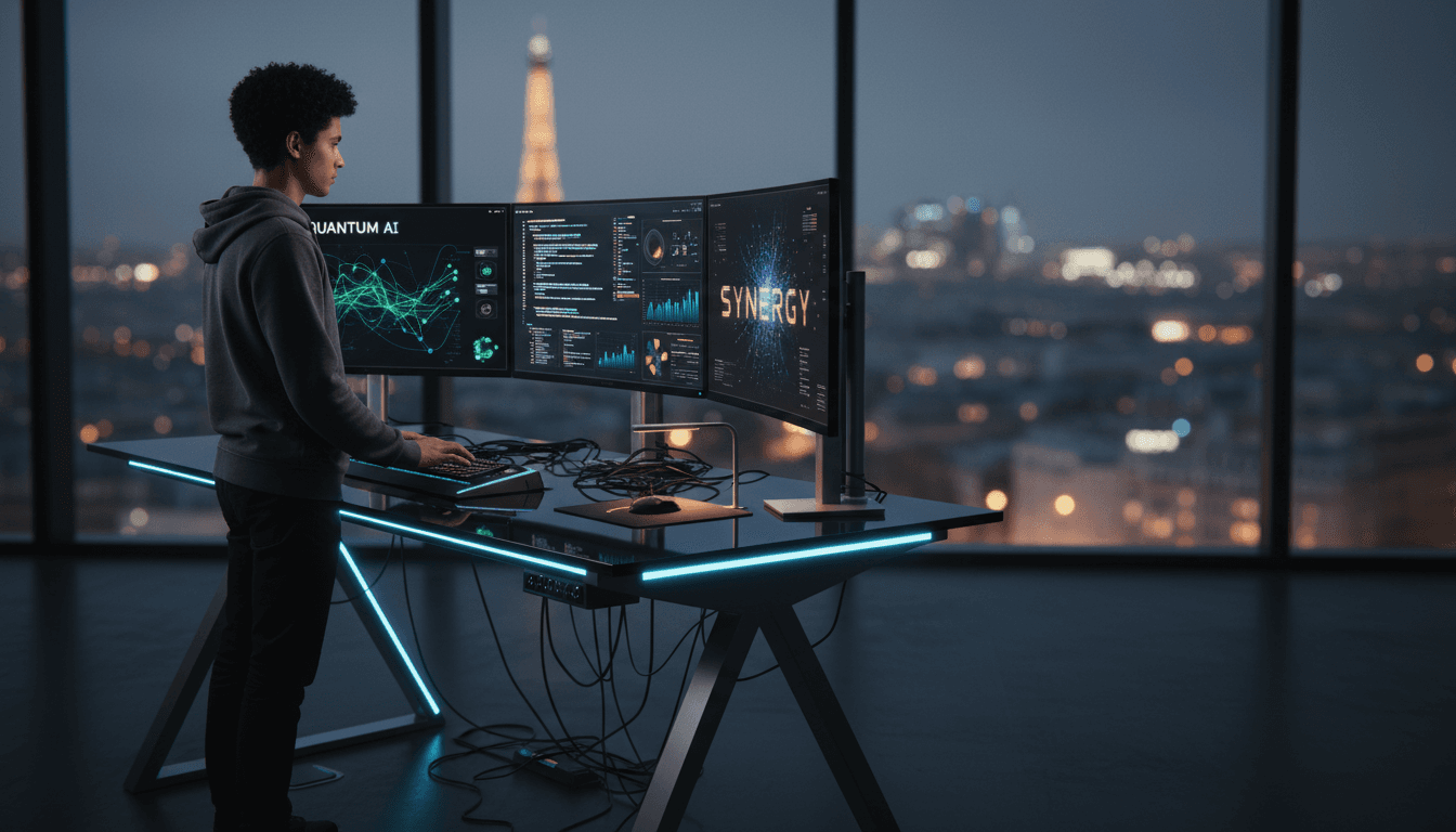 Software engineer working on machine learning models at a modern tech workspace