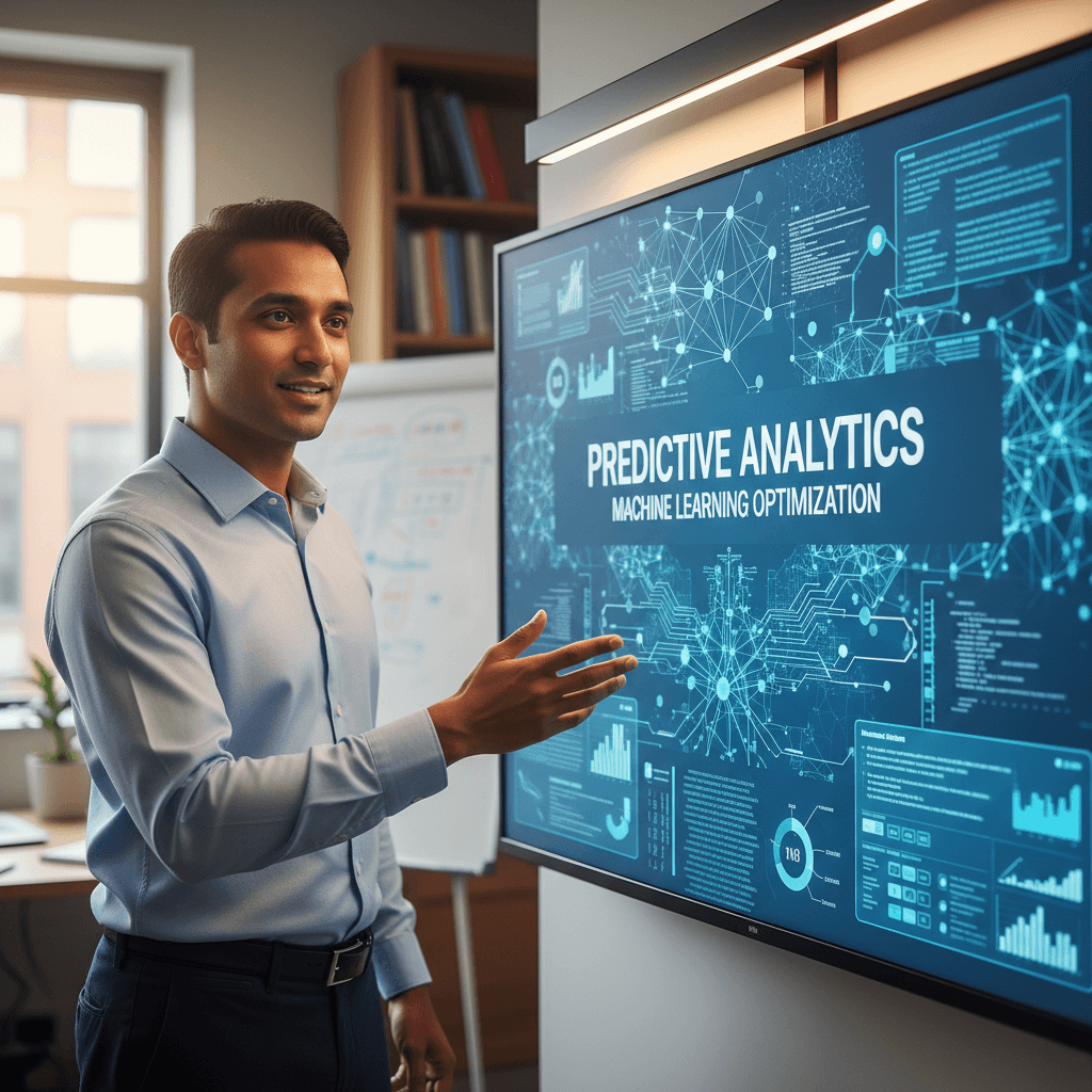 Karim presenting predictive analytics data on large display