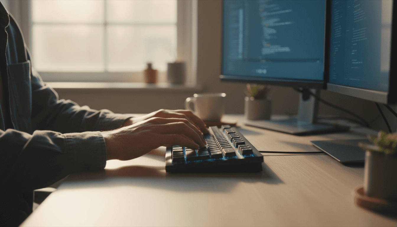 Karim Chakir focused on development work at modern desk